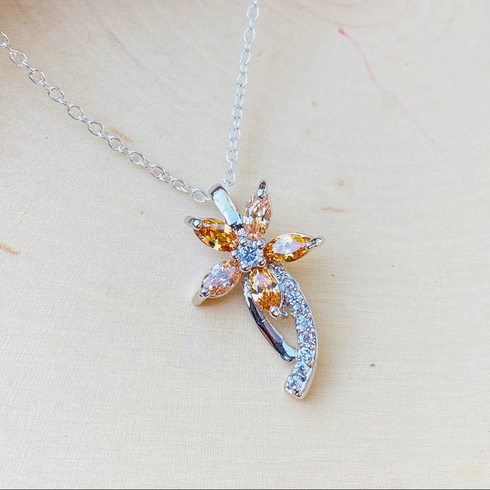 Morganite Gemstone Crystal Flower Pendant Necklace